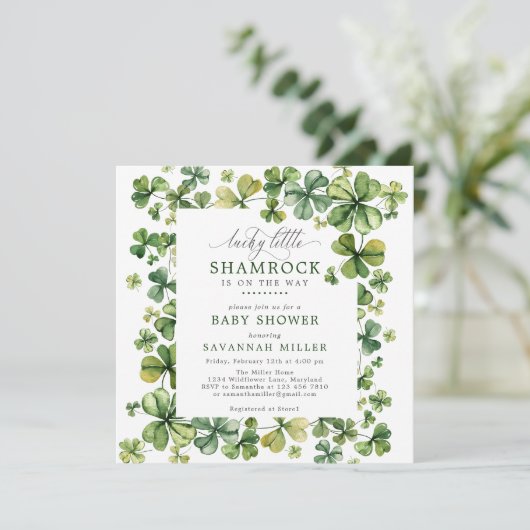 Lucky Shamrock Spring 4 Leaf Clover Baby shower Kaart (Staand voorkant)