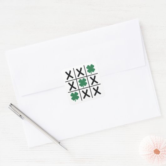 Lucky Shamrock Tic Tac Toe Vierkante Sticker (Envelop)