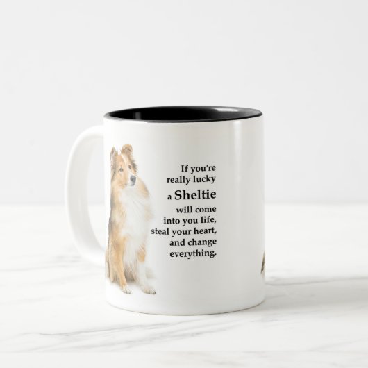 Lucky Sheltie Tweekleurige Koffiemok (Voorkant links)
