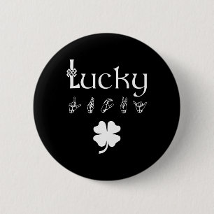 LUCKY Sign Language Deaf Awareness St Patricks Day Ronde Button 5,7 Cm