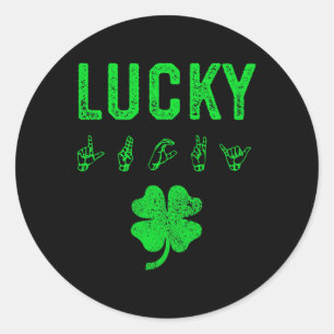 LUCKY Sign Language Deaf Awareness St Patricks Day Ronde Sticker