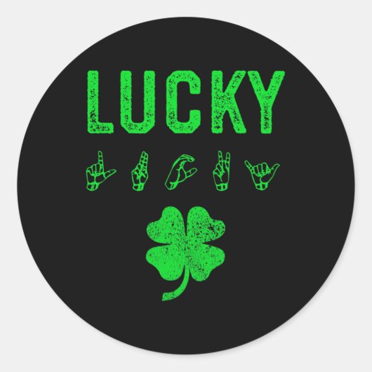 LUCKY Sign Language Deaf Awareness St Patricks Day Ronde Sticker (Voorkant)