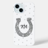 Lucky Silver Glitter Hoefijzer Naam Initialen Case-Mate iPhone Case (Achterkant)