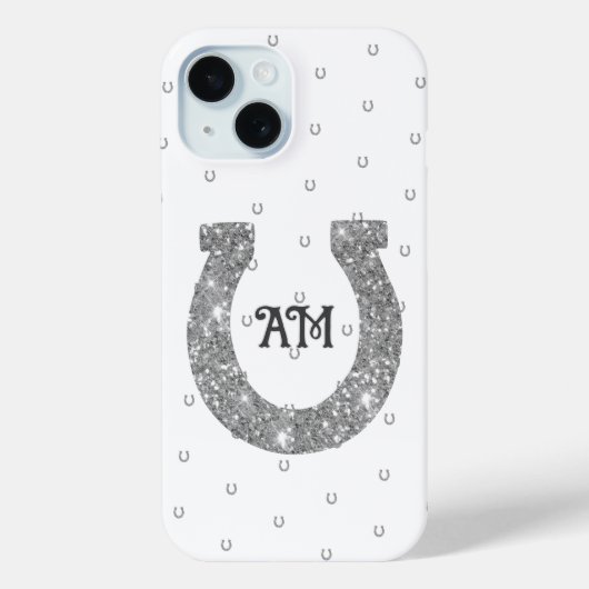 Lucky Silver Glitter Hoefijzer Naam Initialen Case-Mate iPhone Case (Achterkant)