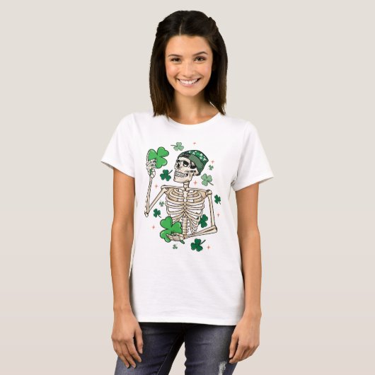 Lucky Skeleton, ST Patrick Day, Pat T-shirt (Voorkant volledig)