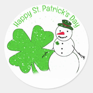 Lucky Snowman St. Patrick's Day Ronde Sticker