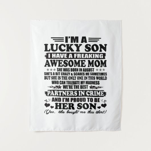 Lucky Son heeft een Geweldige mam Augus Wandkleed (Voorkant)