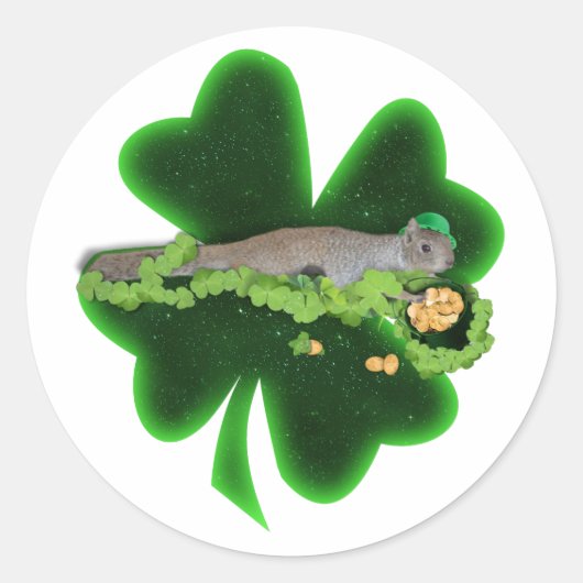 Lucky Squirrel St. Patrick's Day Ronde Sticker (Voorkant)
