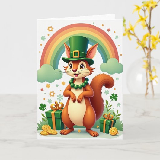 Lucky Squirrel Viering Kaart (Gele Bloem)