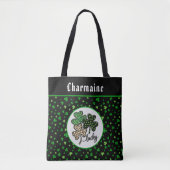 Lucky St Patrick Shamrock Green Black Cat Print   Tote Bag (Voorkant)