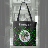 Lucky St Patrick Shamrock Green Black Cat Print   Tote Bag