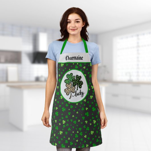 Lucky St Patrick Shamrock Groen Print Zwart Katach Schort
