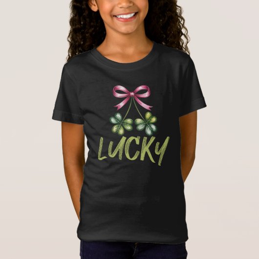 Lucky St Patrick's Coquette Strikje T-shirt (Voorkant)