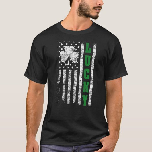 Lucky St Patrick's Day  Amerikaanse Vlag C T-shirt (Voorkant)