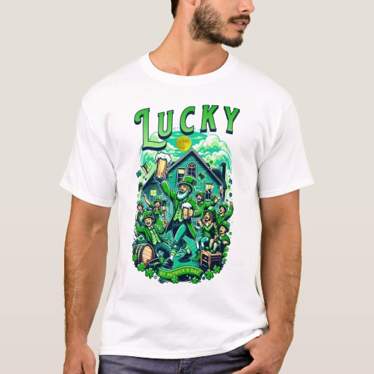 Lucky St Patrick's Day Beer Drink Pub Party T-shirt (Voorkant)