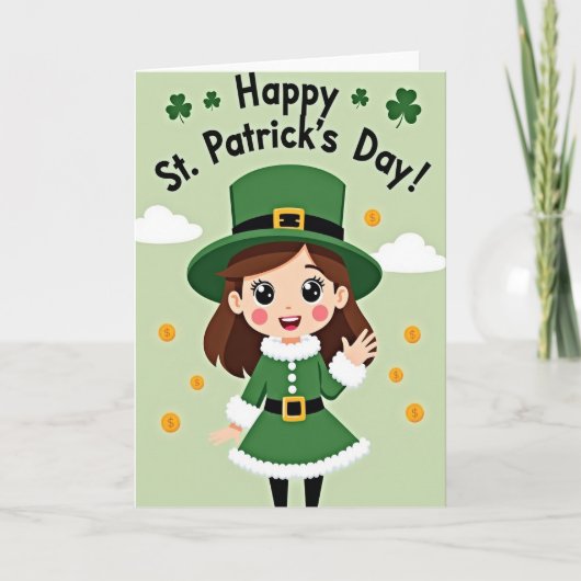 Lucky St Patricks Day Girl Card Kaart (Voorkant)