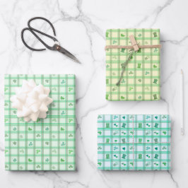 Lucky St Patricks Day Green Plaid Clover Inpakpapier Vel