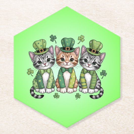 Lucky St. Patrick's Day Kittens-47474 Kartonnen Onderzetters (Voorkant)