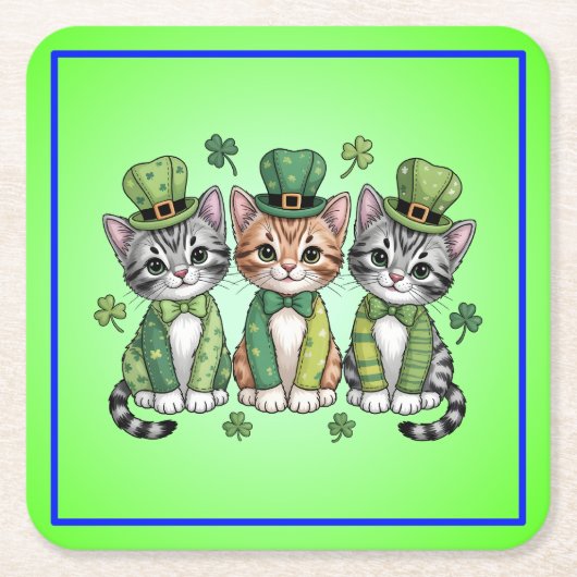 Lucky St. Patrick's Day Kittens-47474 Kartonnen Onderzetters (Voorkant)
