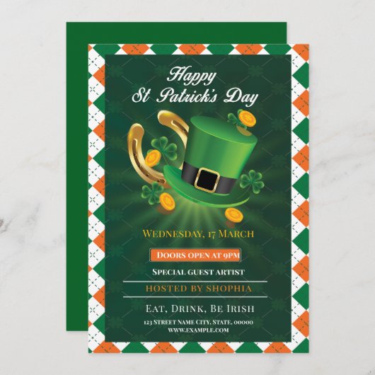 Lucky St. Patrick's Day Party Kaart (Voorkant / Achterkant)