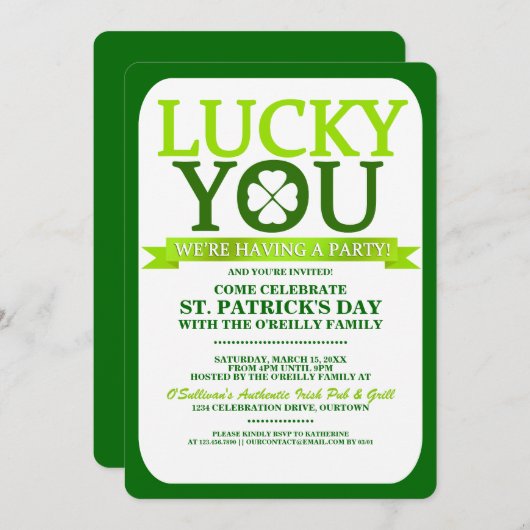 Lucky St. Patricks Day Party-uitnodigingen Kaart (Voorkant / Achterkant)