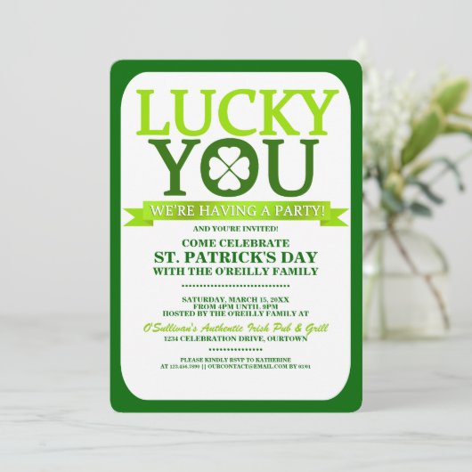 Lucky St. Patricks Day Party-uitnodigingen Kaart (Staand voorkant)