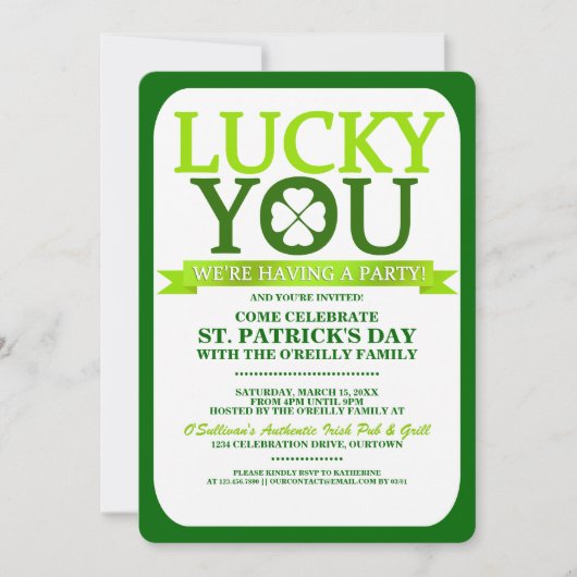 Lucky St. Patricks Day Party-uitnodigingen Kaart (Voorkant)