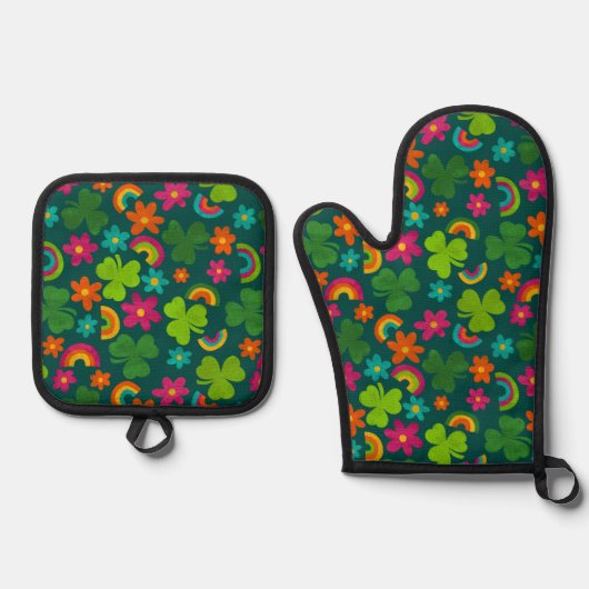 Lucky St. Patrick's Day Patterned Ovenwant & Pannenlap Set (Voorkant)