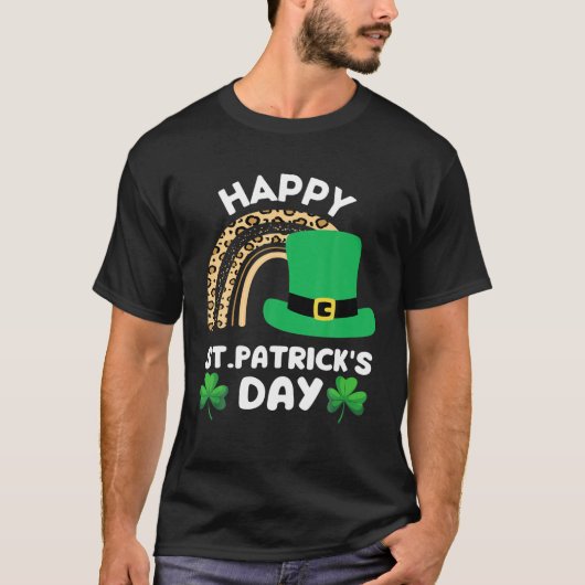 Lucky St.Patricks Day Rainbow Cool Leopard Patrick T-shirt (Voorkant)