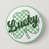 Lucky St Patrick's Day Retro Shamrock Ronde Button 7,6 Cm (Voorkant)