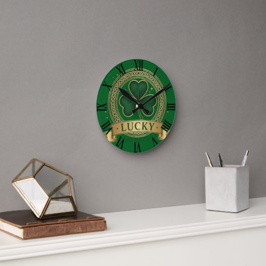 Lucky St Patrick's Day Shamrock Irish Roman Clock Ronde Klok (Kantoor)