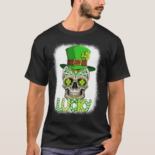 Lucky Sugar Skull Kabouter Hoed St. Patrick's Dag T-shirt (Voorkant)