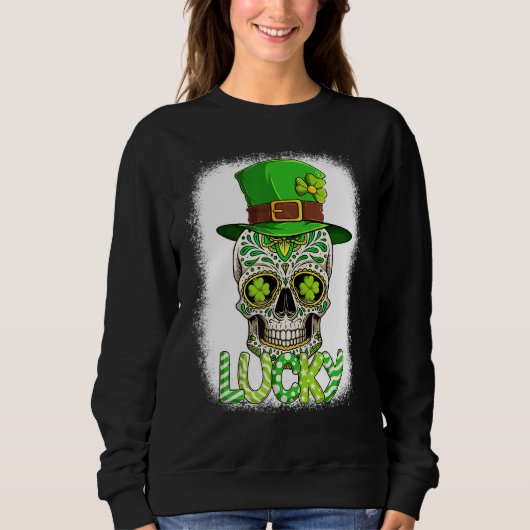 Lucky Sugar Skull Leprechaun Hat St Patrick's Day  Trui (Voorkant)