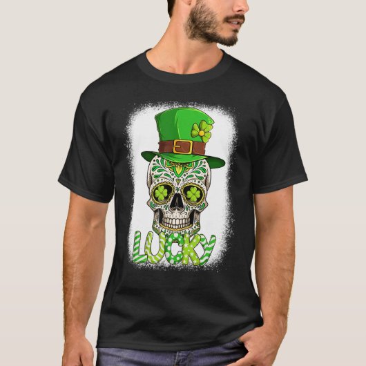 Lucky Sugar Skull Leprechaun Pet St Patrick's Day T-shirt (Voorkant)