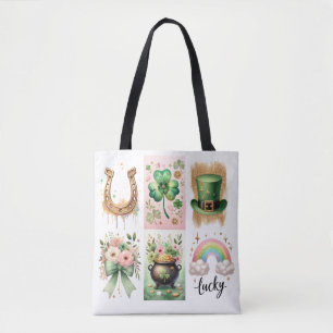 Lucky Symbols Brushstroke, Ierse St. Patrick's Day Tote Bag