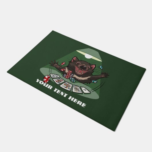 Lucky Tasmanian Devil Royal Flush Poker Cartoon Deurmat (Schuin)