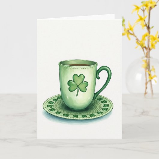 Lucky Tea Cup St Patricks Day Card Kaart (Gele Bloem)
