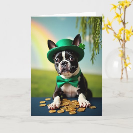 Lucky Terrier St Patricks Day Card Kaart (Gele Bloem)