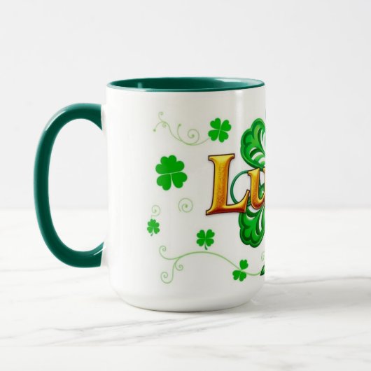 Lucky Text Shamrock Pattern St. Patrick's Mok (Links)