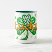 Lucky Text Shamrock Pattern St. Patrick's Mok (Midden)