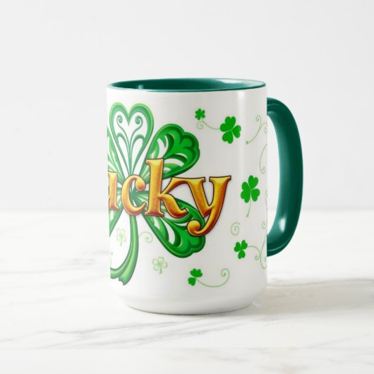 Lucky Text Shamrock Pattern St. Patrick's Mok (Voorkant rechts)