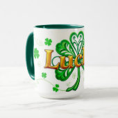 Lucky Text Shamrock Pattern St. Patrick's Mok (Voorkant links)