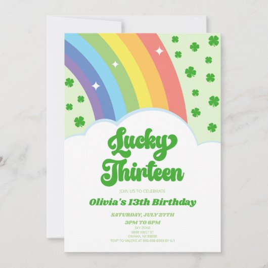 Lucky Thirteen Rainbow 13th Birthday Party Kaart (Voorkant)