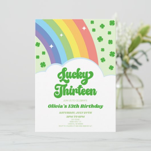 Lucky Thirteen Rainbow 13th Birthday Party Kaart (Staand voorkant)