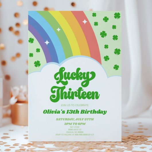Lucky Thirteen Rainbow 13th Birthday Party Kaart