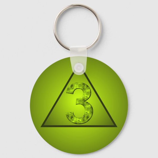 Lucky Three Groen Mystiek Nummer Driehoek Sleutelhanger (Voorkant)