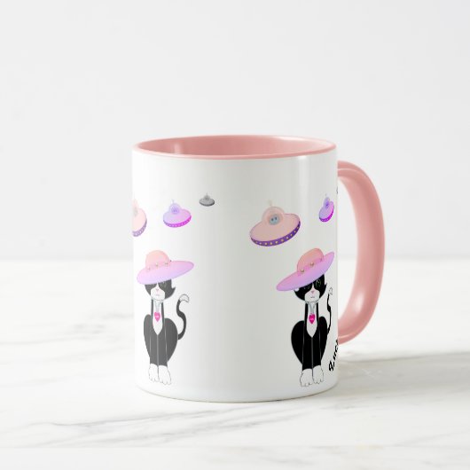 Lucky Tuxedo Cat en vliegende schotels Mok (Voorkant rechts)