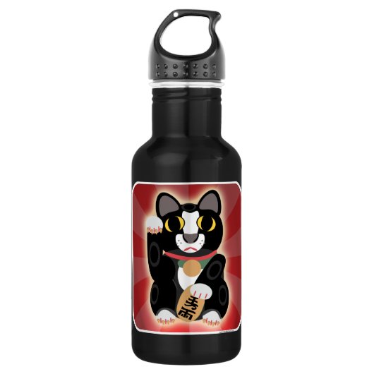 Lucky Tuxedo Cat Illustrated Cartoon Design Waterfles (Voorkant)