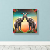 Lucky twee olifant afbeelding doek canvas afdruk (Insitu (Houten vloer))