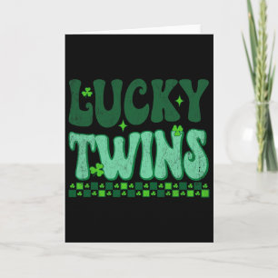 Lucky Twins Familie Matching Retro Groovy St Patri Kaart